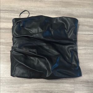 White Fox Boutique Black Faux Leather Strapless Crop Top